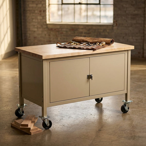 Mobile Workbench with Security Cabinet - Tan